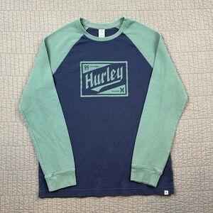 Hurley‎ Thermal Waffle Knit Shirt Men's Large Blue Green Y2K Surfer Long Sleeve